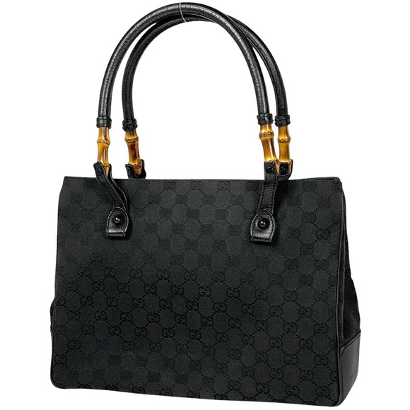 Gucci Bamboo Tote Bag GG Shoulder Bag Canvas Black - Picture 1 of 7